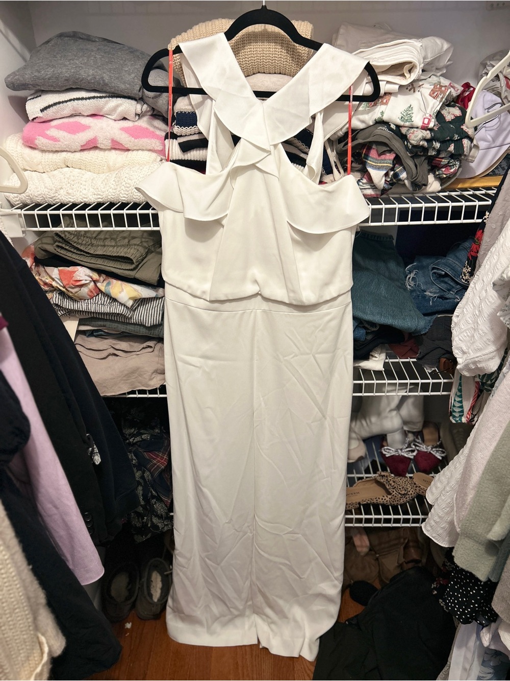 BHLDN Monique Lhuillier white, halter style, high waist, wide leg jumpsuit